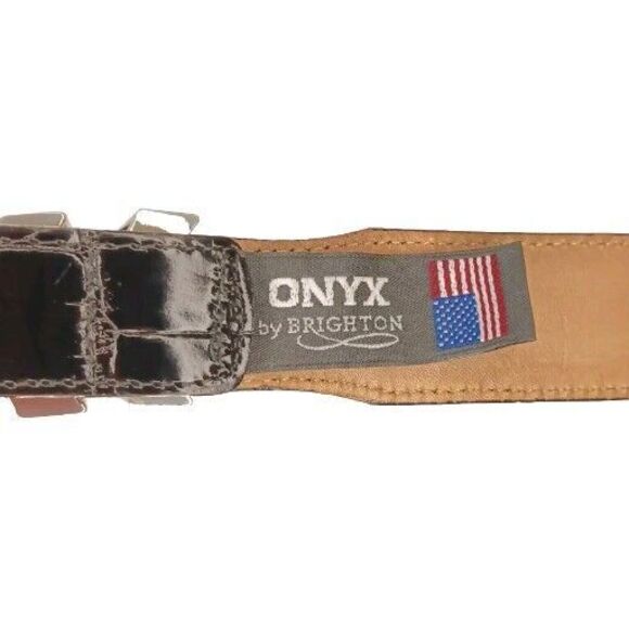 Onyx by Brighton Black Croc Embossed Leather Men’s Belt Silver Buckle Size 48 - Picture 13 of 16